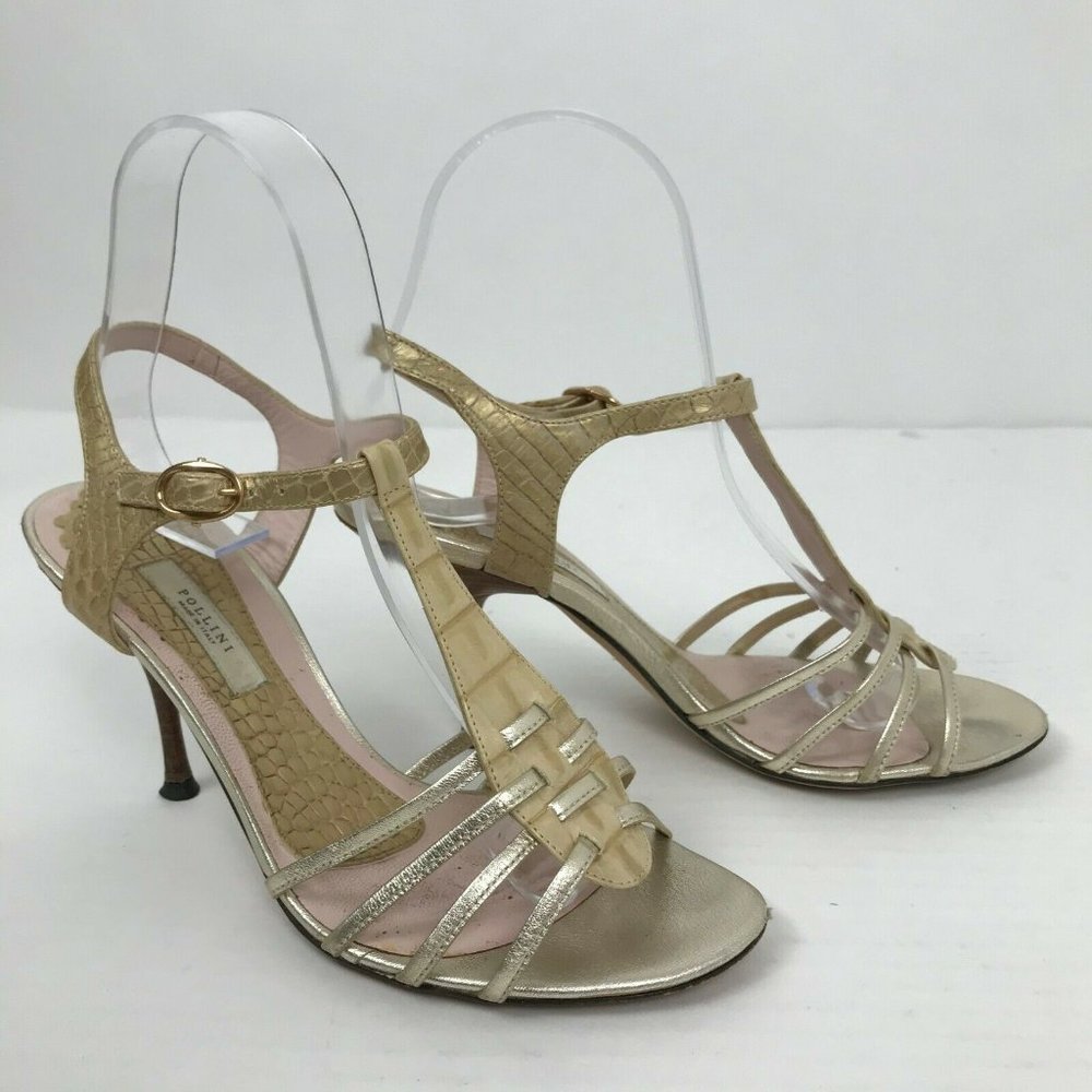 Pollini Beige Reptile Print Heel Sandals Sz 6.5